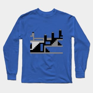 Simple Castle in Black and White on Blue Long Sleeve T-Shirt